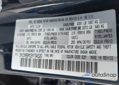 2025 Mazda Cx-30 2.5 S Select Sport из США, поврежденный, VIN 3MVDMBBM0SM794529